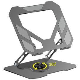 FTI FLEXI-TECH INDUSTRIES Foldable Laptop Stand with 360° Rotating Base, Height & Angle Adjustable, Carbon Steel Build,Compatible with MacBook, Dell, HP & Laptops up to 15.6 inch (Grey)